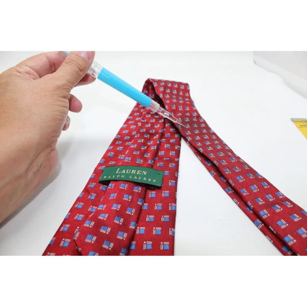 Lauren Ralph Lauren Mens Red Geometric Square Silk Necktie Hand Finished USA‎